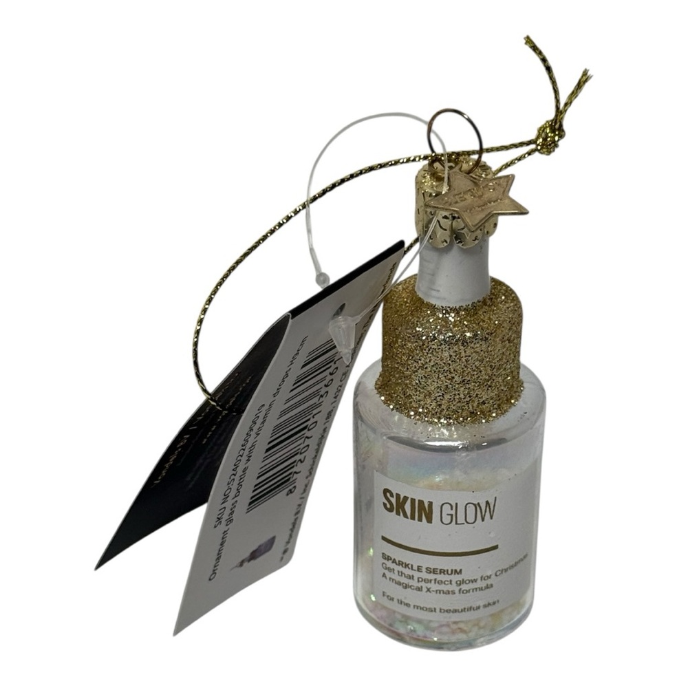 Vondels Skin Glow Drops Glass Christmas Ornament Sparkle Bottle NWT